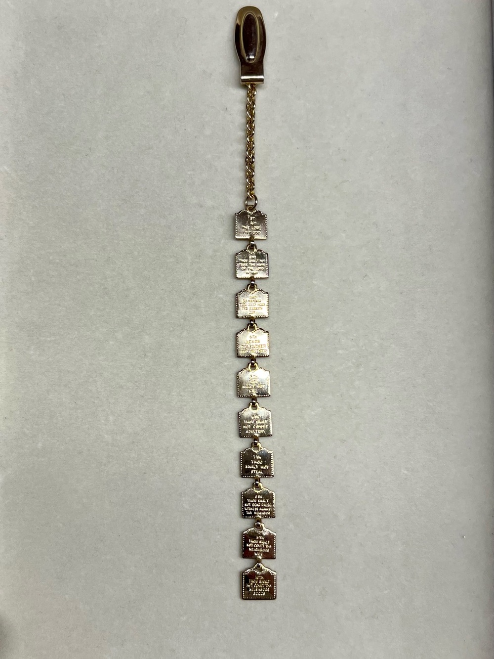 Ten Commandments Bible Bookmark Gold Tone Linked Chain Religious Vintage